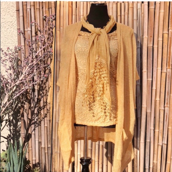 Seduzione Sweaters - *LAST ONE!* 🌸NEW YEAR SALE🌸 NEW Goldenrod Knit & Lace 3Pc Sweater Set OS